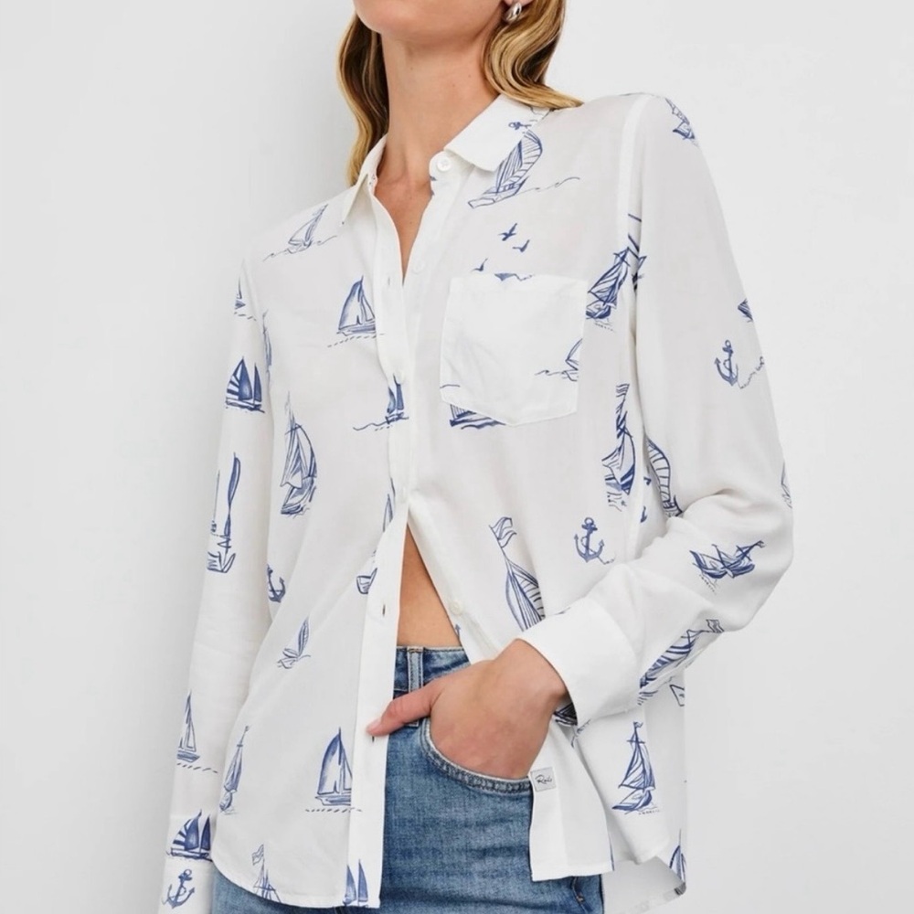 Rails White and Blue Nautical Button Down Shirt
